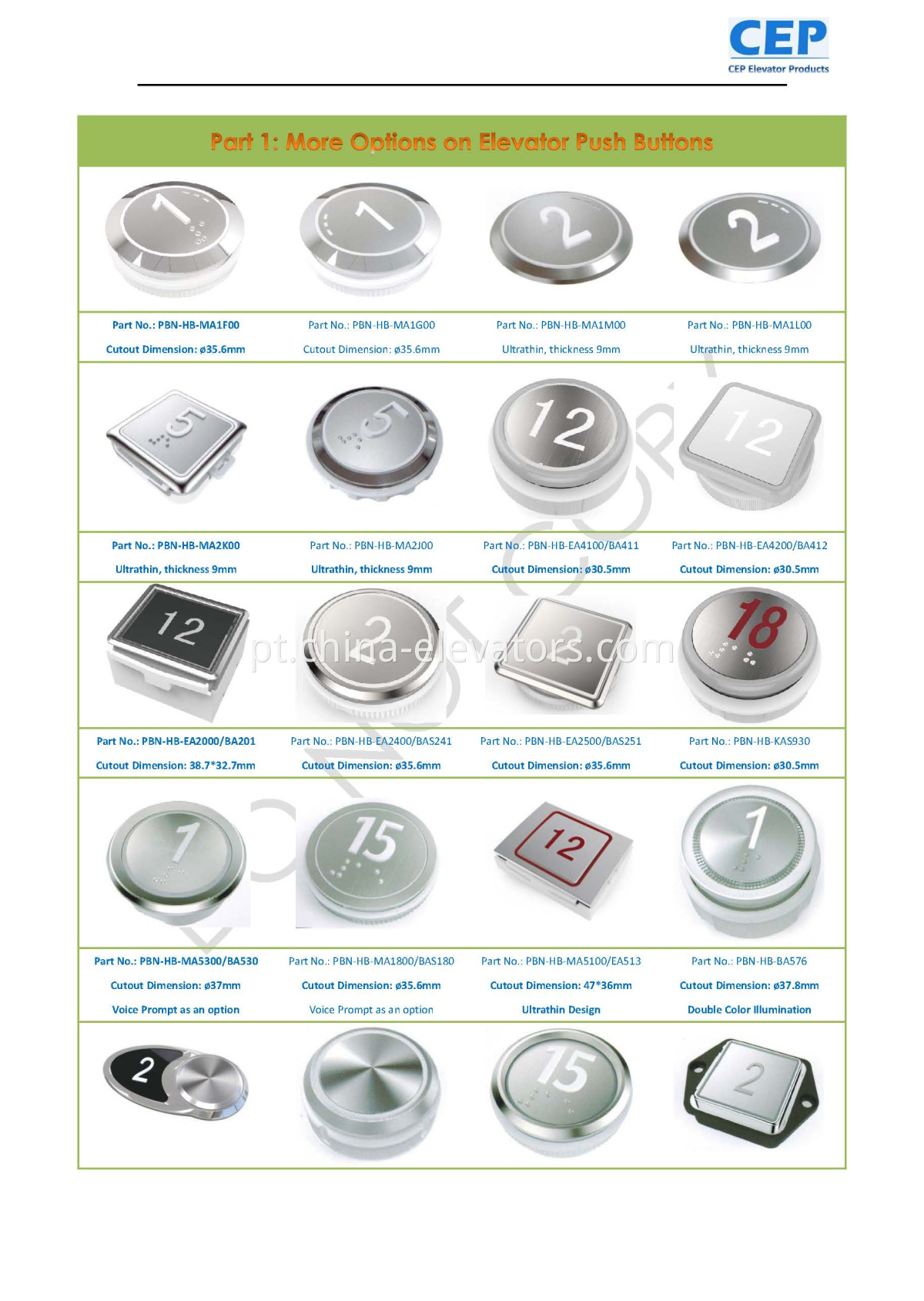 Família de botão de elevador Elevator Push Button Family